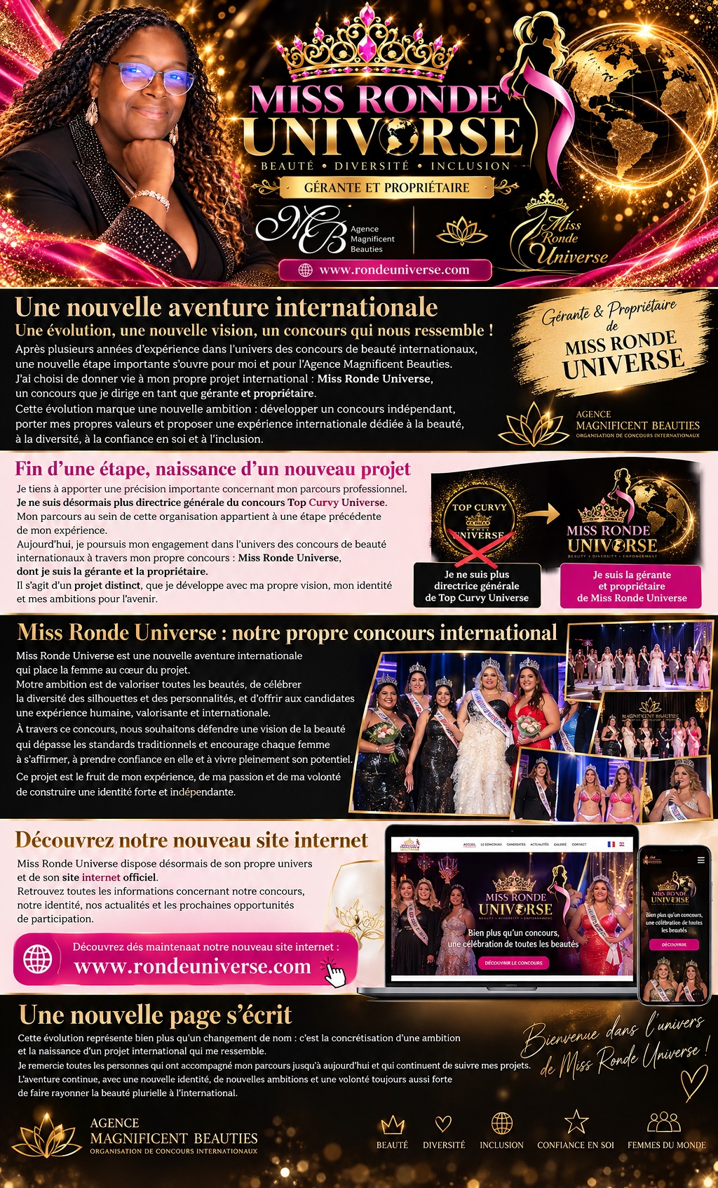 # UNE NOUVELLE AVENTURE INTERNATIONALE : MISS RONDE UNIVERSE